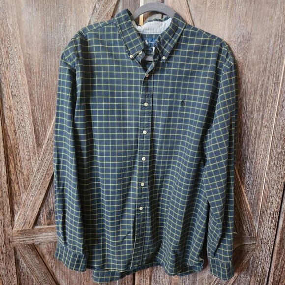 Ralph Lauren Classic Fit Green Yellow Blue Plaid Long Sleeve Button Up Shirt XXL - Picture 1 of 10